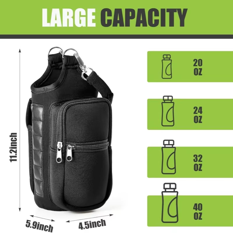 Magnetic Water Bottle Holder Gym Water Bottle Carrier Bag W/ Phone Pocket Handle Shoulder Strap