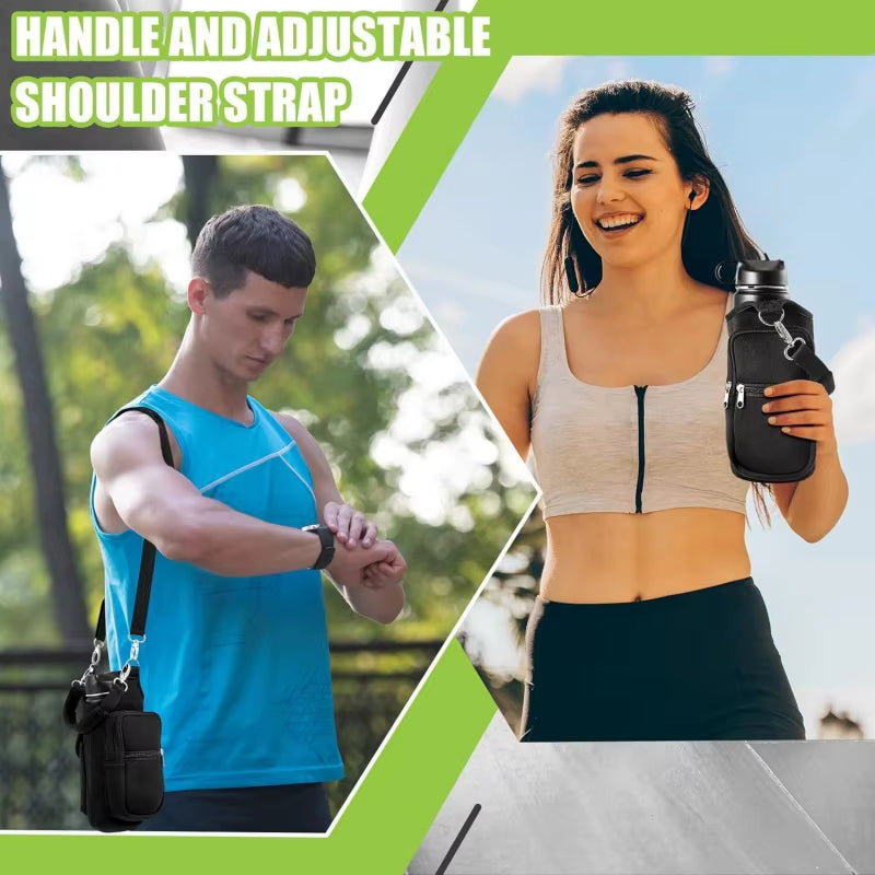 Magnetic Water Bottle Holder Gym Water Bottle Carrier Bag W/ Phone Pocket Handle Shoulder Strap