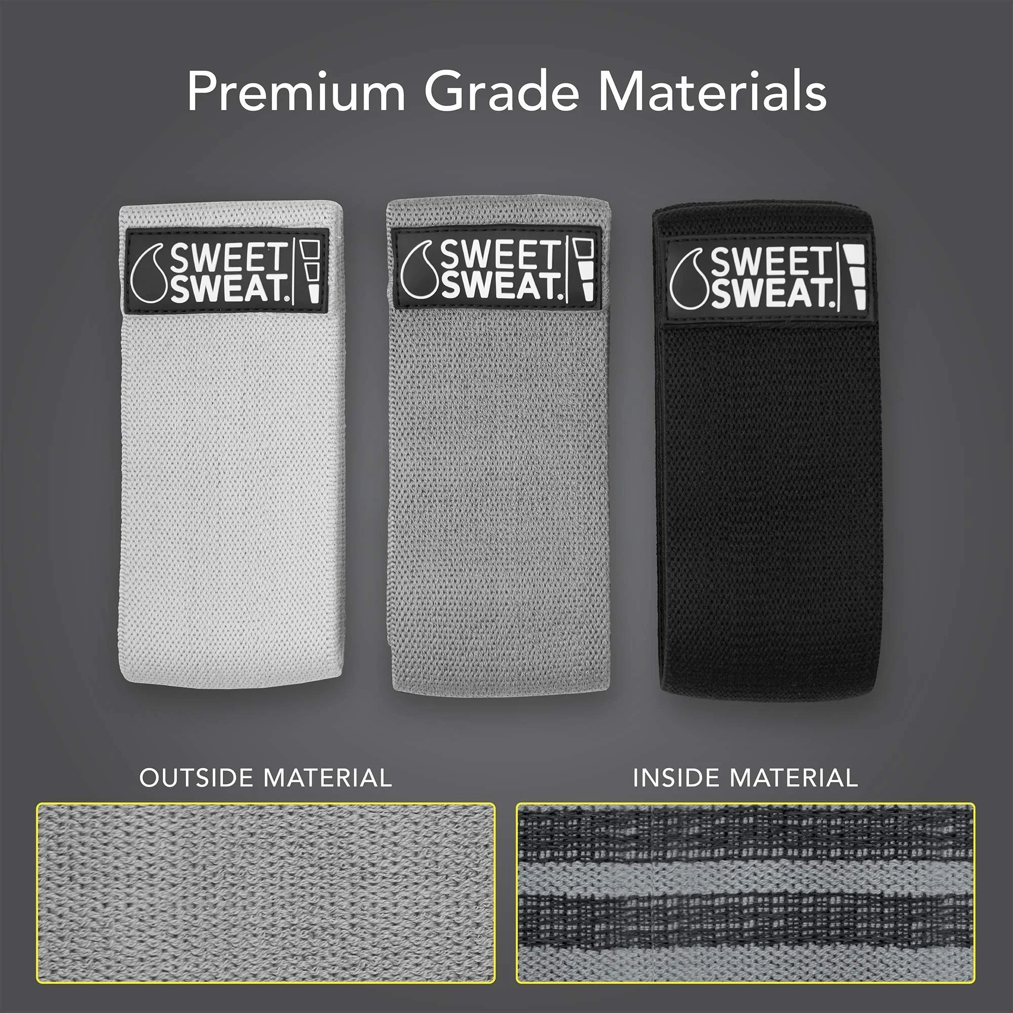 Sweet Sweat 3-Pc Hip Resistance Bands Set Non-Slip Booty Bands with Mesh Bag