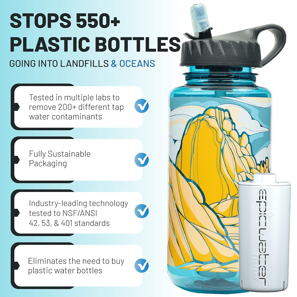 Nalgene OG Water Bottle with Filter, USA Made, BPA Free, Removes 99.99% Tap Water Contaminants, Forever Chemicals, Access Fund 23 Art, 32 Oz