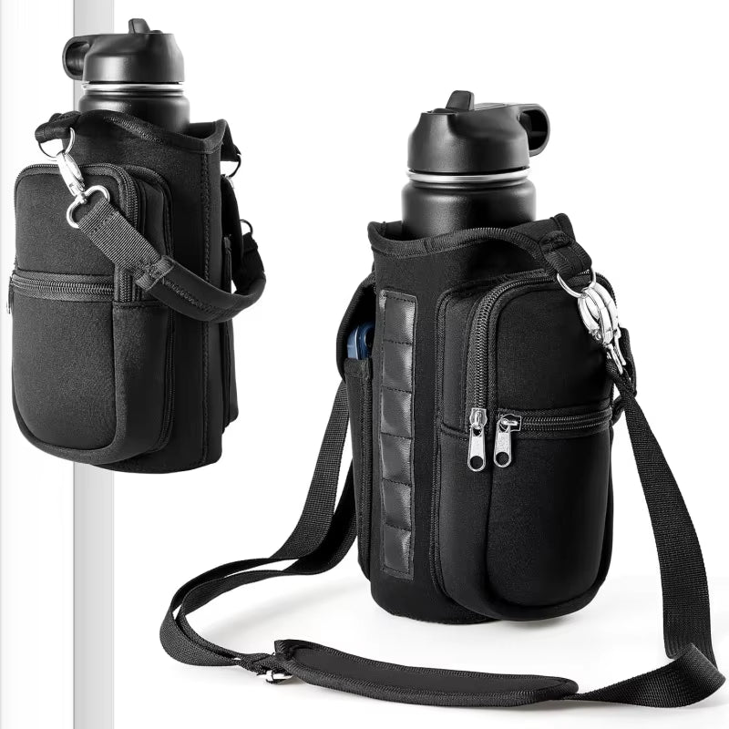 Magnetic Water Bottle Holder Gym Water Bottle Carrier Bag W/ Phone Pocket Handle Shoulder Strap