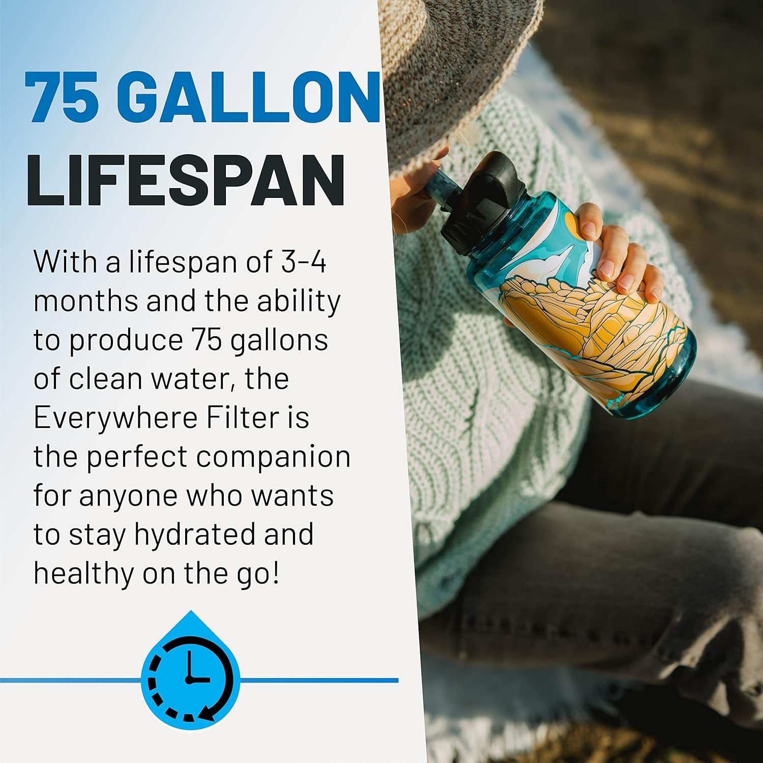 Nalgene OG Water Bottle with Filter, USA Made, BPA Free, Removes 99.99% Tap Water Contaminants, Forever Chemicals, Access Fund 23 Art, 32 Oz